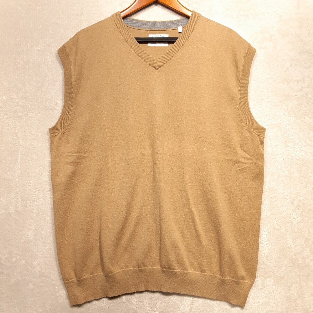 Link Soul-Tempus Fugit Mens Cotton Cashmere Golf Vest Sz.2XL/Beige/V-Neck/Casual